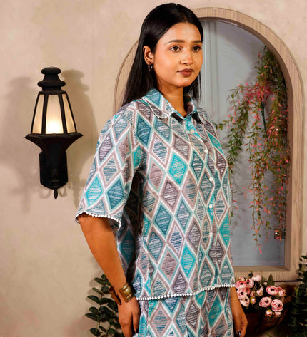 Sky Blue Polycrepe Co-ord Set For Women