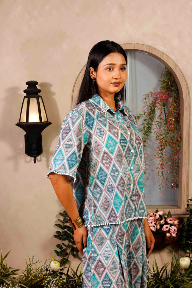 Sky Blue Polycrepe Co-ord Set For Women