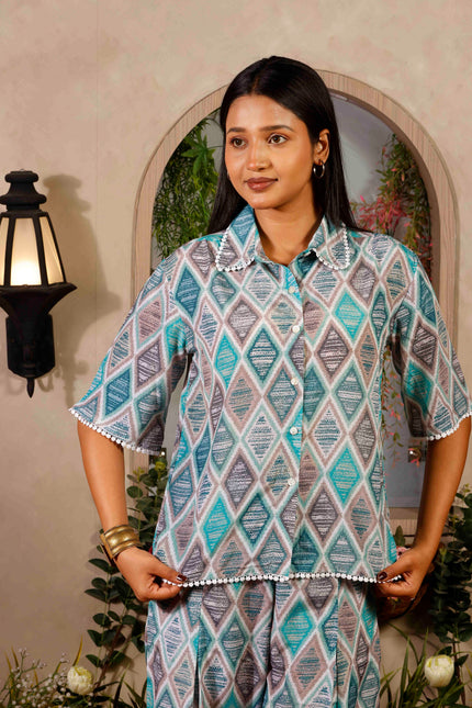 Sky Blue Polycrepe Co-ord Set For Women