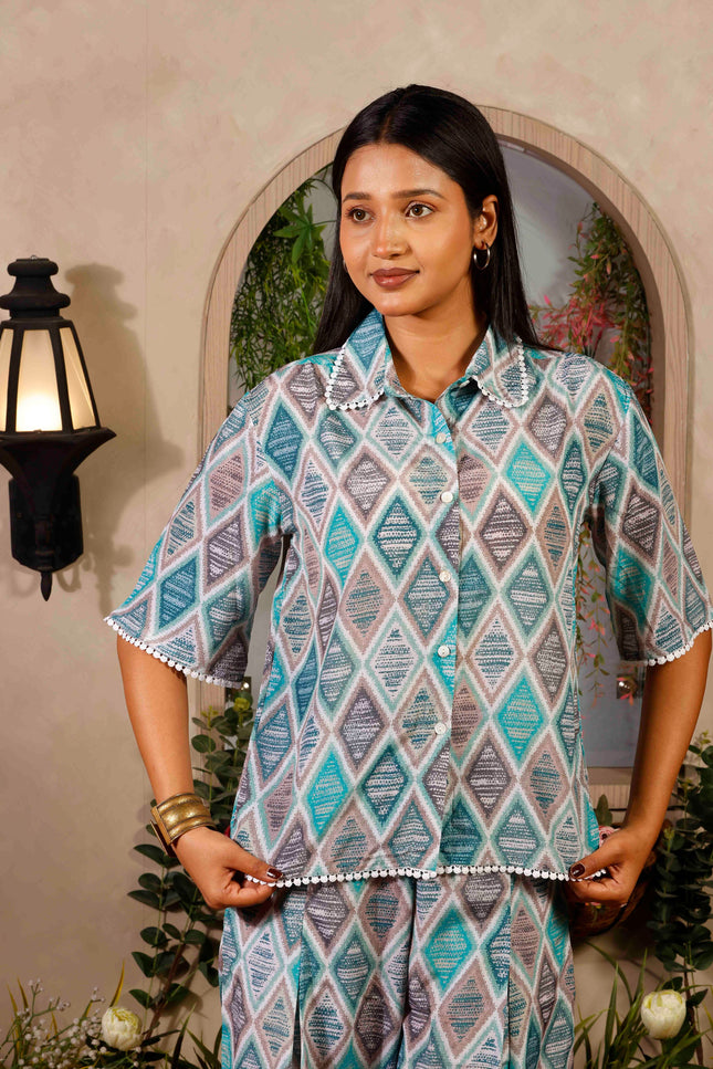 Sky Blue Polycrepe Co-ord Set For Women