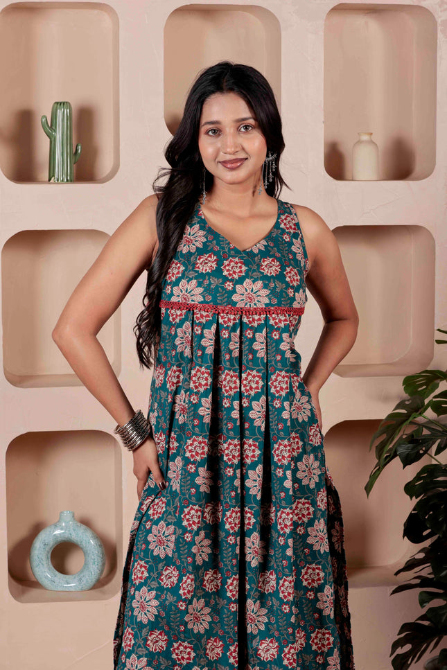 Teal Blue Cotton Kurta Pant Set For Women