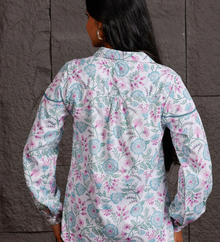 White Floral Printed Polycrepe Shirt