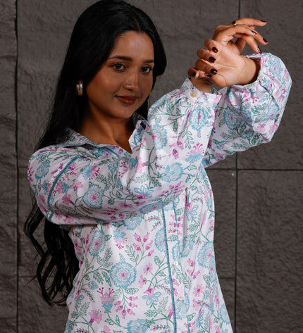 White Floral Printed Polycrepe Shirt