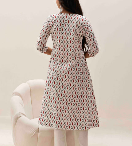 White Printed Kurta with Palazzos With Dupatta