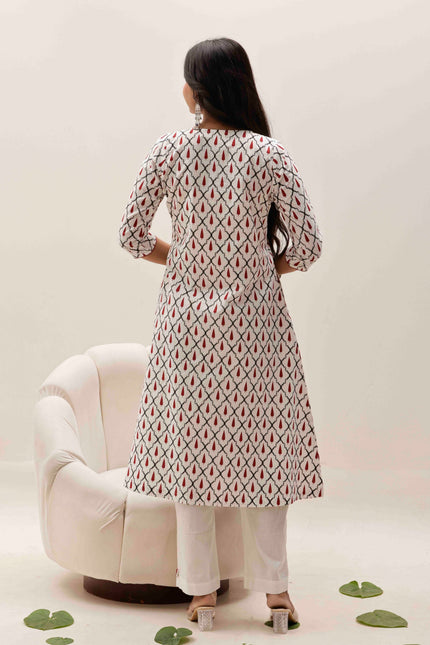 White Printed Kurta with Palazzos With Dupatta