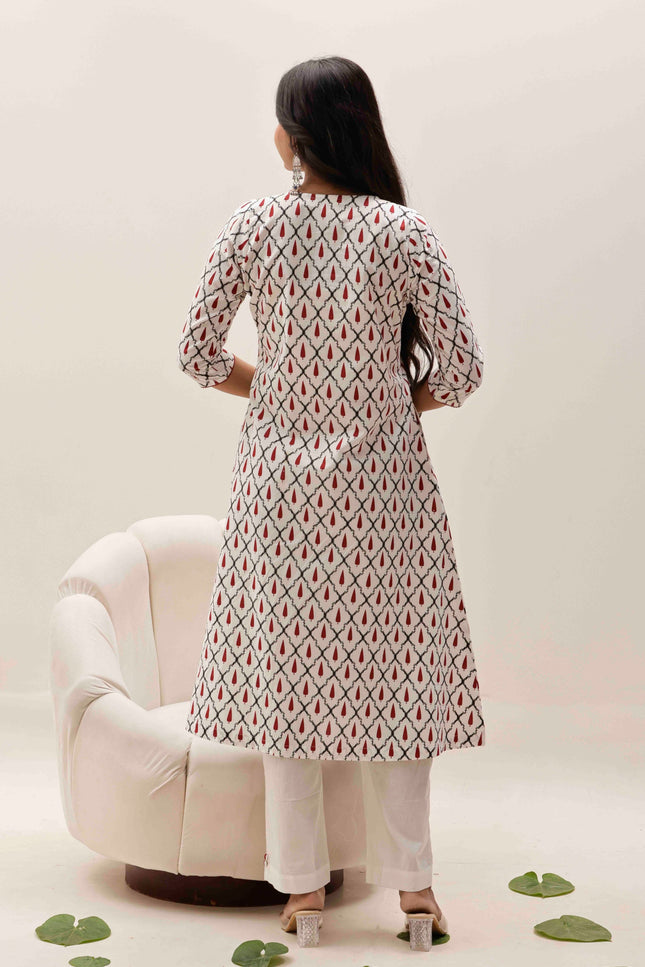 White Printed Kurta with Palazzos With Dupatta