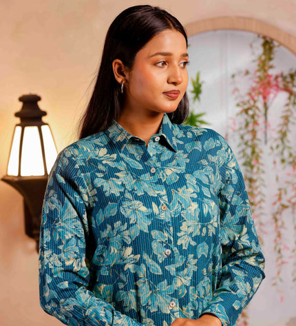 Women Blue Printed Cotton Co-ord Set