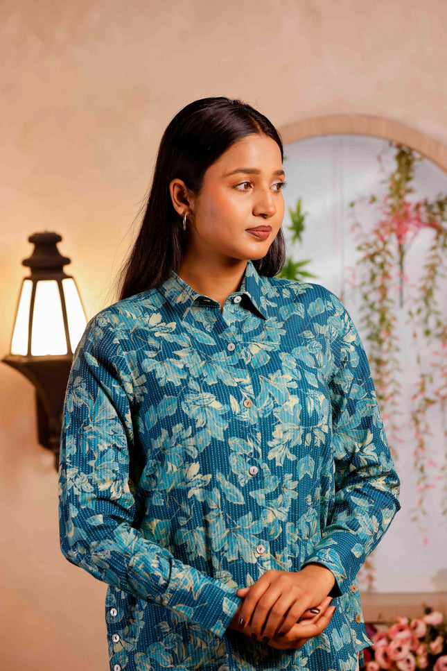 Women Blue Printed Cotton Co-ord Set