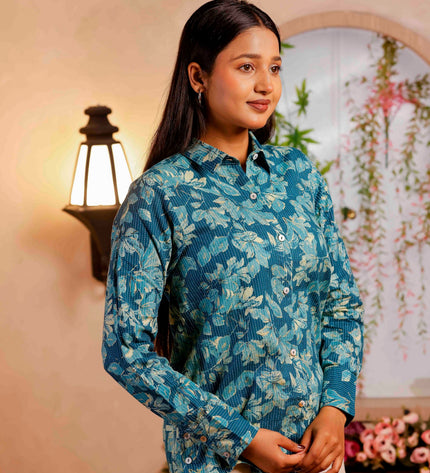 Women Blue Printed Cotton Co-ord Set