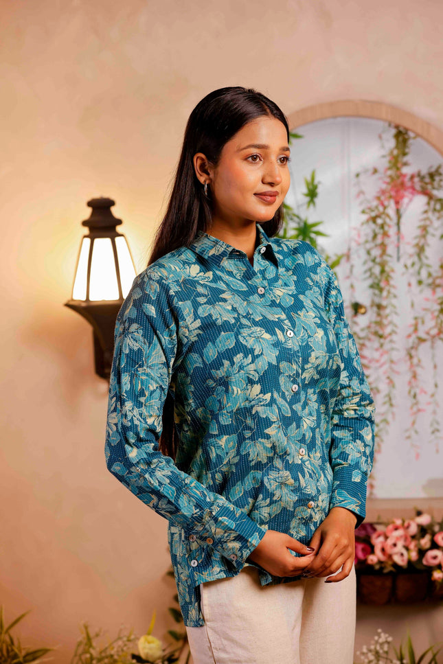 Women Blue Printed Cotton Co-ord Set