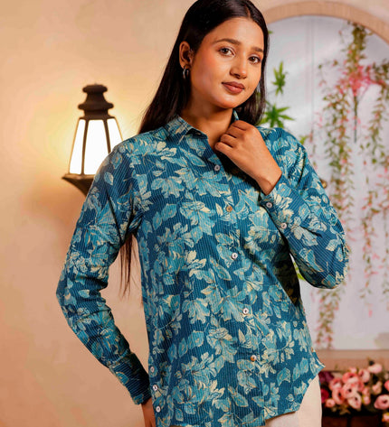 Women Blue Printed Cotton Co-ord Set