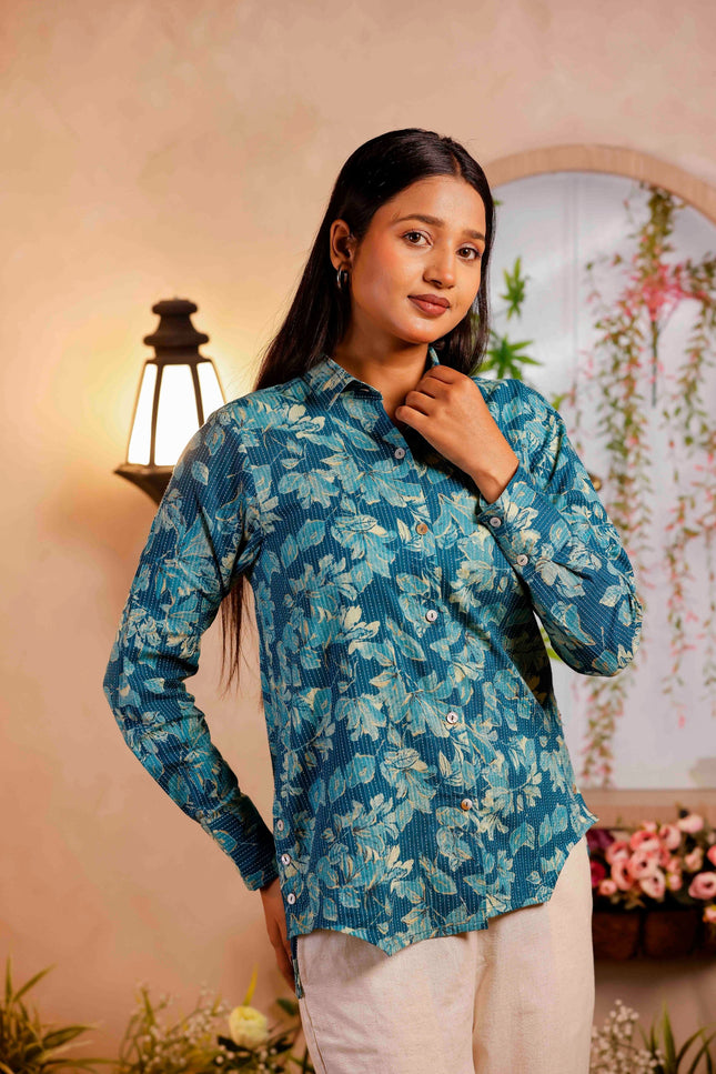 Women Blue Printed Cotton Co-ord Set
