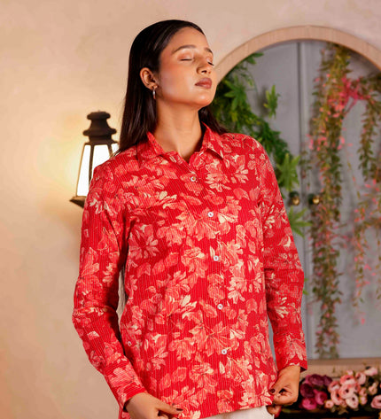 Women Red Printed Cotton Co-ord Set