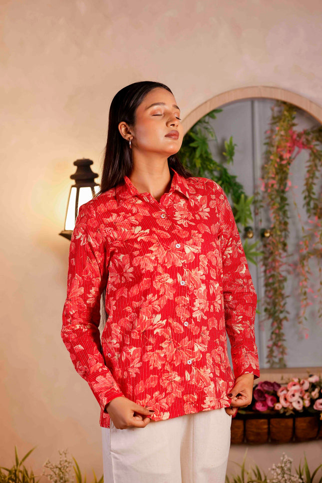Women Red Printed Cotton Co-ord Set