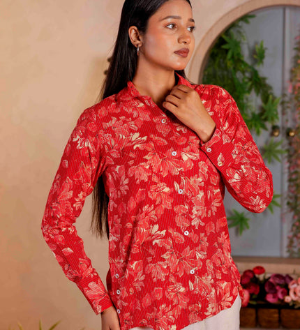 Women Red Printed Cotton Co-ord Set