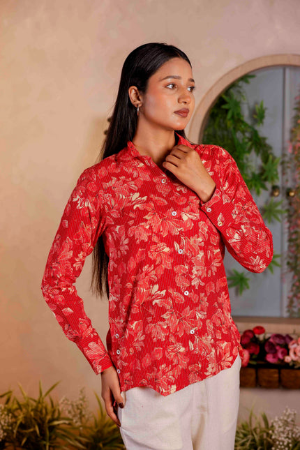 Women Red Printed Cotton Co-ord Set