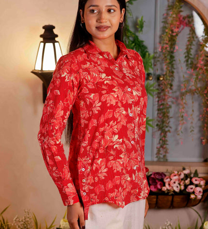Women Red Printed Cotton Co-ord Set
