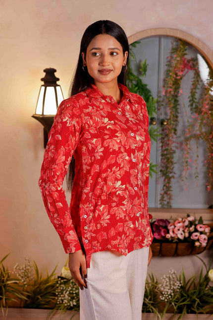 Women Red Printed Cotton Co-ord Set