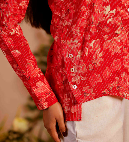 Women Red Printed Cotton Co-ord Set