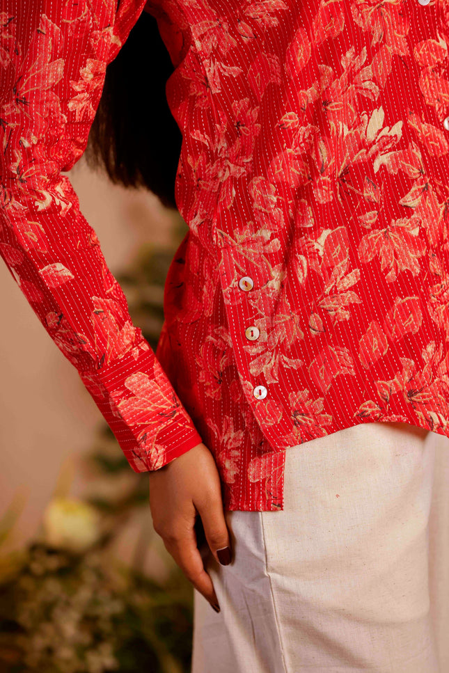 Women Red Printed Cotton Co-ord Set
