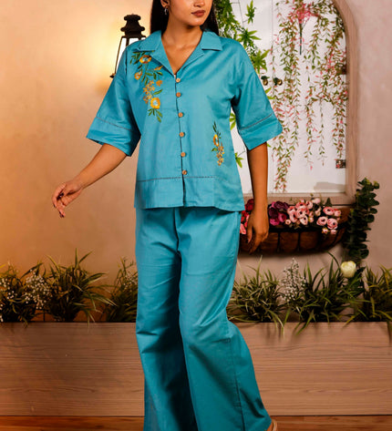Women Blue Flex Co-ord Set
